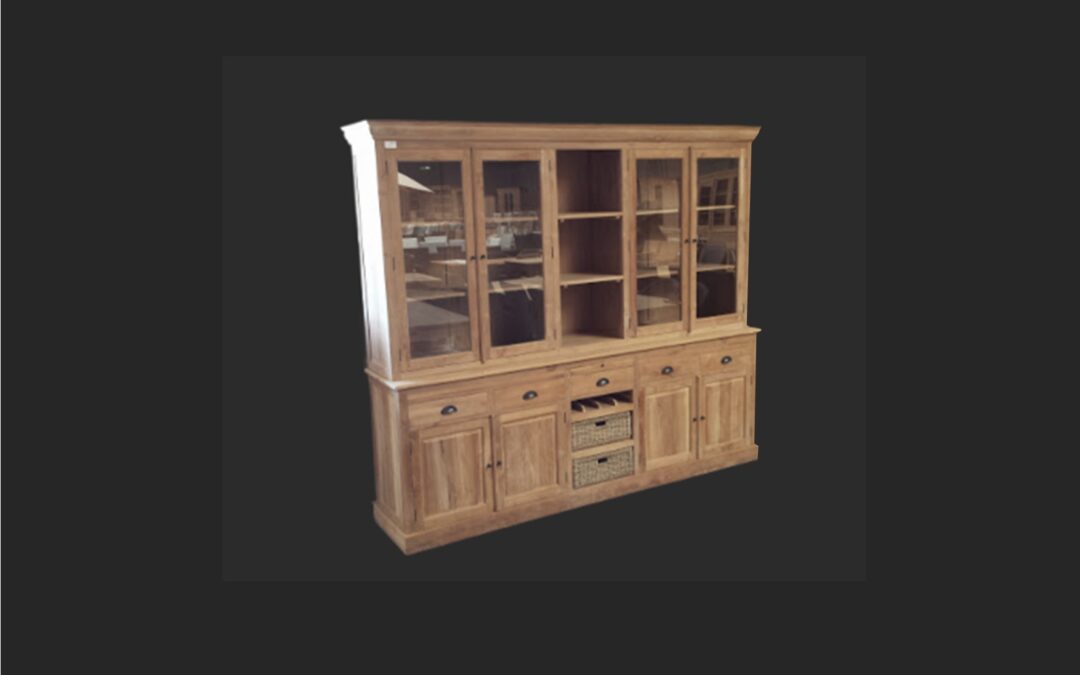 Vitrinekast met manden seagrass en wijnrek art 4097