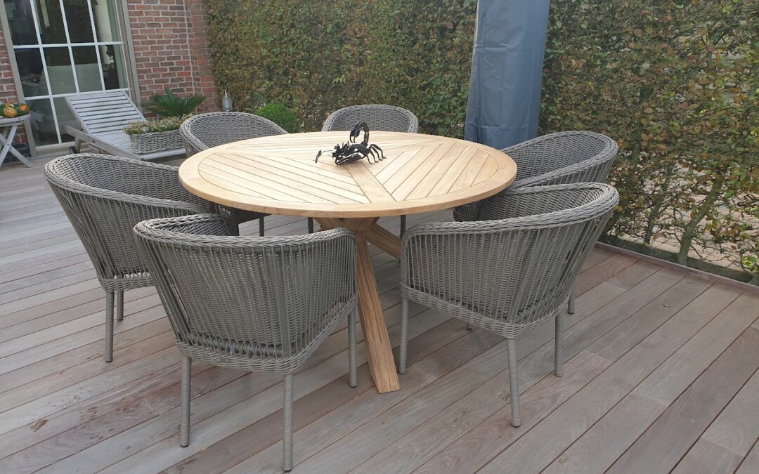 Ronde tafel voor 6 personen met sterpoot teak art 7219